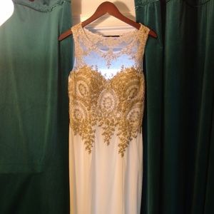 White/Gold Embroidered Mermaid Gown Illusion Back